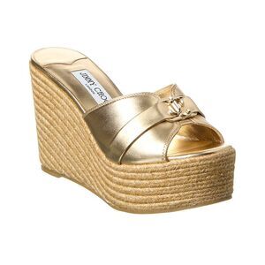 Jimmy Choo Leda 100 Leather Wedge Sandal, Gold